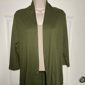 Open Front Olive Green Cardigan by Jade by Jane with side pockets 3/4 sleeves